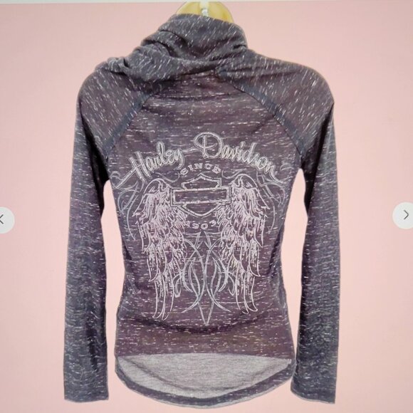 Harley-Davidson Black Burnout Henley Style Hoodie with Lace Inset on Sides  NEW - Picture 2 of 16